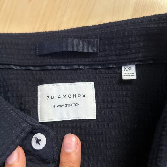 7 Diamonds 4 Way Stretch Shirt Mens XXL Navy Button Up Short Sleeve Bennet NWT - Picture 6 of 8